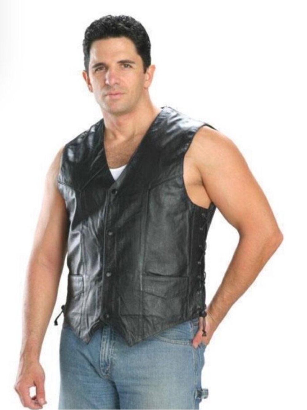 Xelement Motorcycle Gear Black Leather Snap-Front Vest Bikercore‎ Size XL